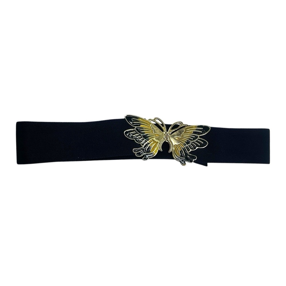 Vintage 1980s Navy Stretch Belt 26 in. Adjustable Butterfly Buckle Enamel Gold